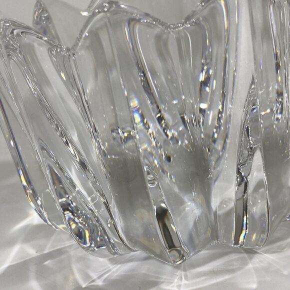 Orrefors Fleur Art Glass Ribbed Crystal Bowl Vase Signed Jan Johansson 4.75” - Picture 5 of 7